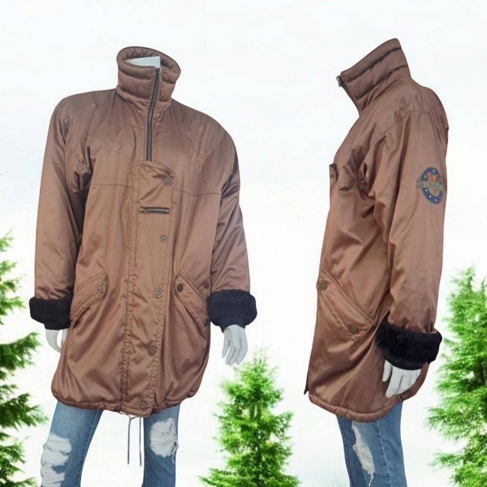 Vintage Vuarnet France Brown Puffer Jacket Unisex Oversized Winter Coat Retro